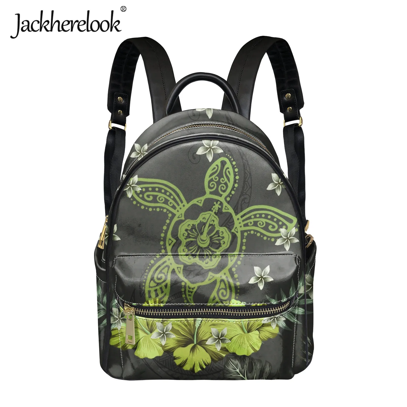 

Jackherelook Hibiscus Polynesian Pattern Women's PU Leather Backpack Luxury Female Bag Small Schoolbag for Girls Satchel Mochila