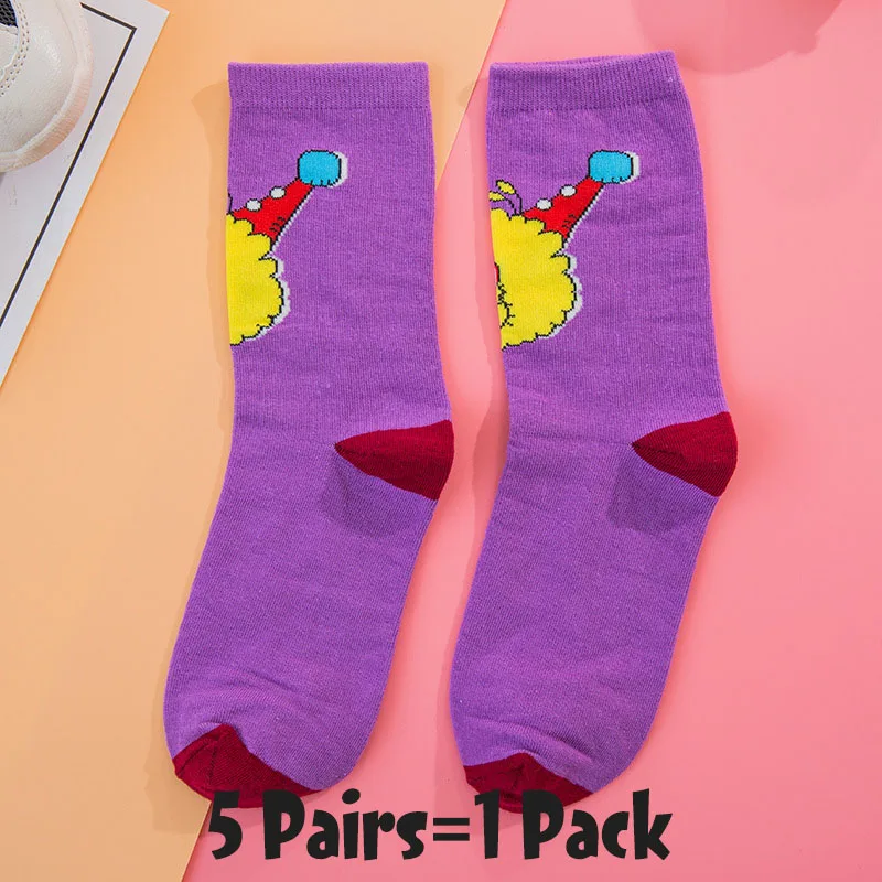 5 Pairs-5 5 пар Женские Мультяшные шикарные движения скейтборд хлопчатобумажные носки Улица Сезам длинные носки искусство женский персонаж милый хипстер Мода - Цвет: 5 Pairs-5