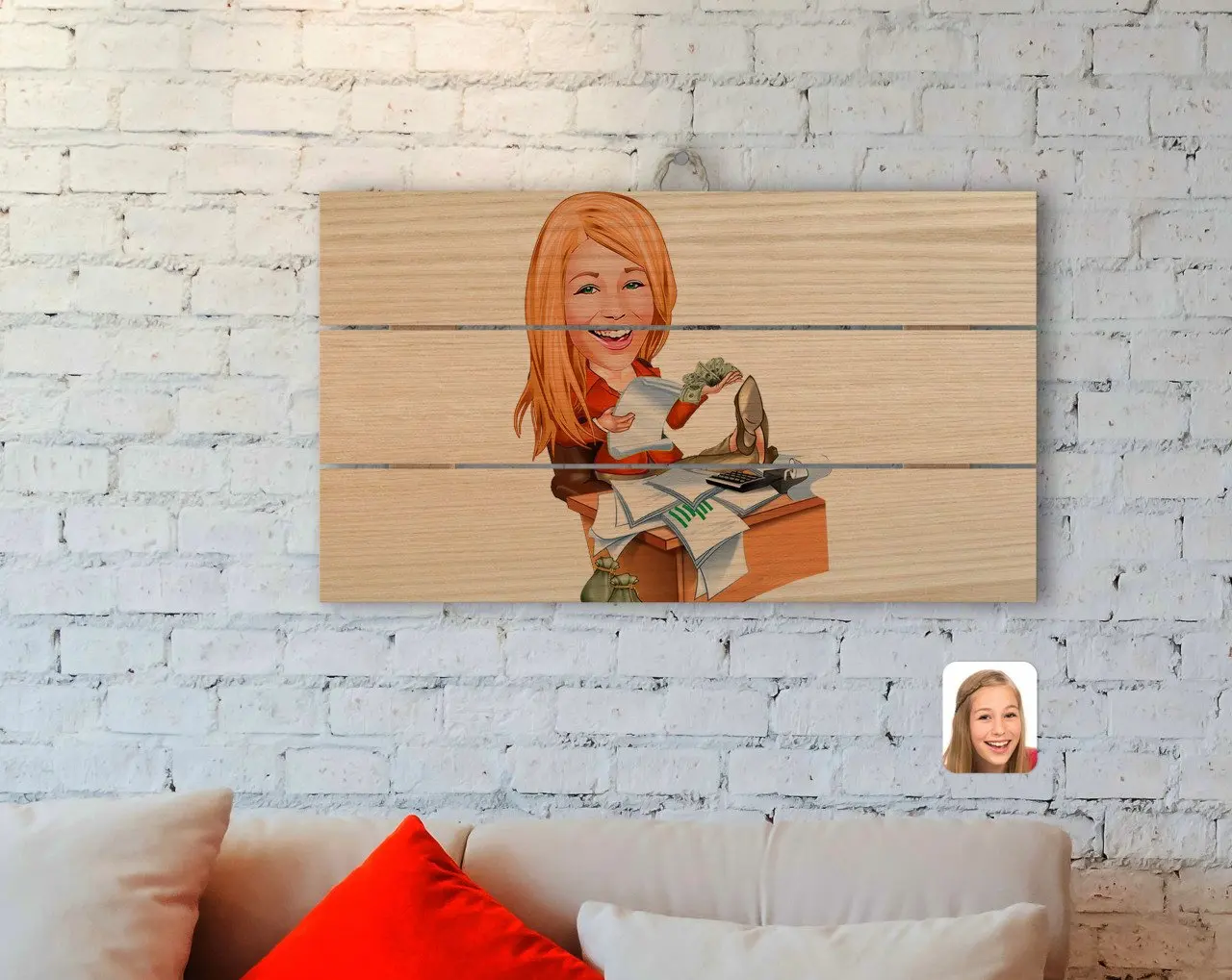 

Personalized Women 'S Boss Caricature Of Authentic Wooden Pallet Tablo-6
