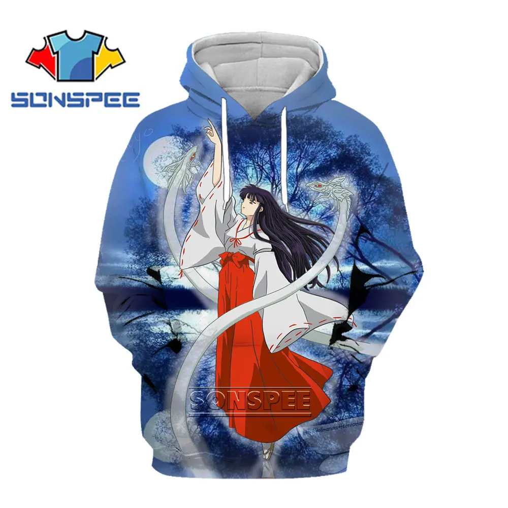 

SONSPEE Cartoon Girl Witch Kikyo Hoodies 3D Print New Men Women Anime Inuyasha Cosplay Sweatshirt Long Sleeve Hip Hop Streetwear