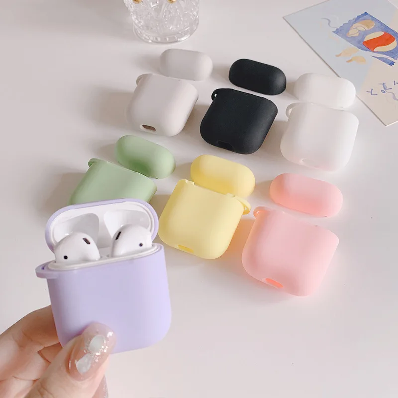 

Cute Candy Color Earphone Headset Accessory Silicon Case For Airpods 1 2 Protective Wireless Bluetooth Headset Solid Color Cover