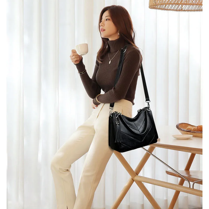 

High Quality Sheepskin Women Handbag Soft Genuine Leather Luxury Large Female Casual Totes Bag for Lady Shoulder Bags Sac A Main