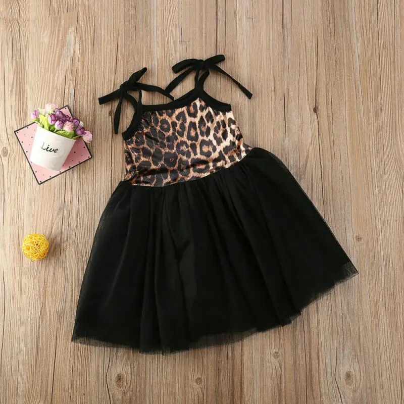 Леопардовая Одежда для маленьких девочек Праздничное платье принцессы Черное