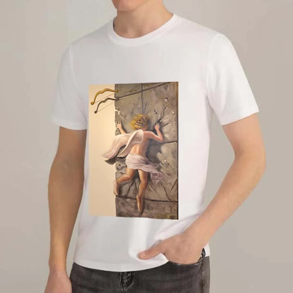 

2021 Casual Fashion T-shirt Men's Clothes White Trend Funny Cupid Pattern Slim Printed Top O-Neck Men's Commuter Short Sleeve