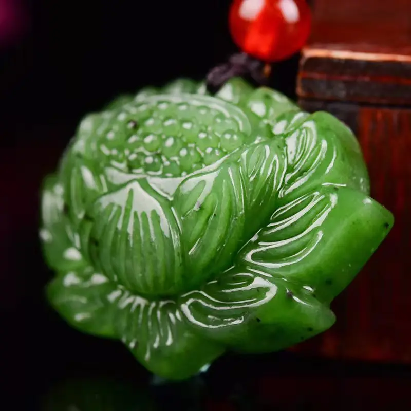 Подвеска из натурального зеленого лотоса нефрита ручная работа нефритовые