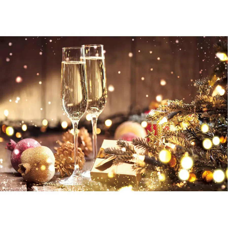 

Christmas Backdrops Glittering Christmas Tree Wine Glasses Background Newborns Portrait Xmas Family Party Decoration Photo Booth