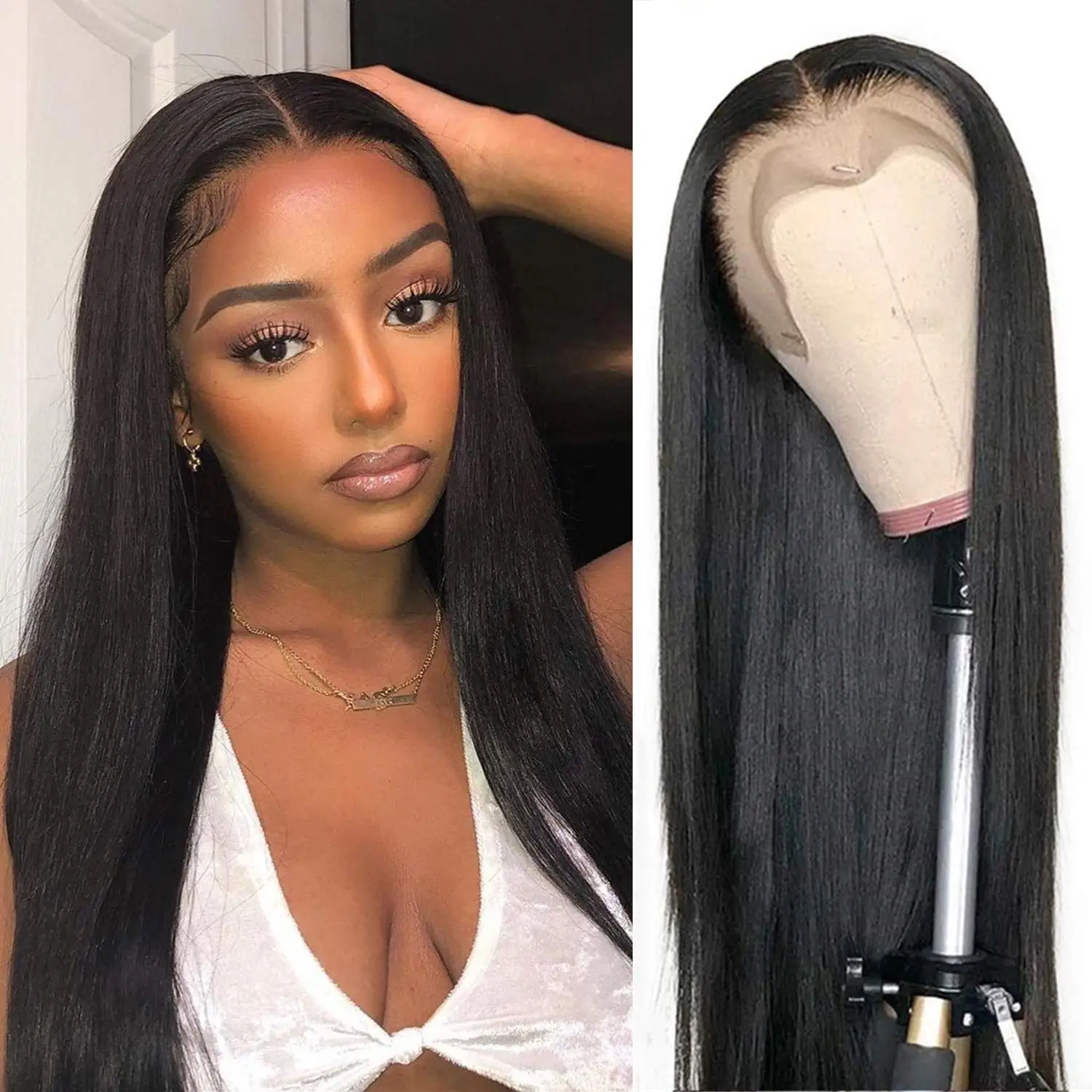 Lace Front Wigs Human Hair 150% Pre Plucked Straight 13x4 T Part Lace Frontal Wigs for Black Women Knots Bleached