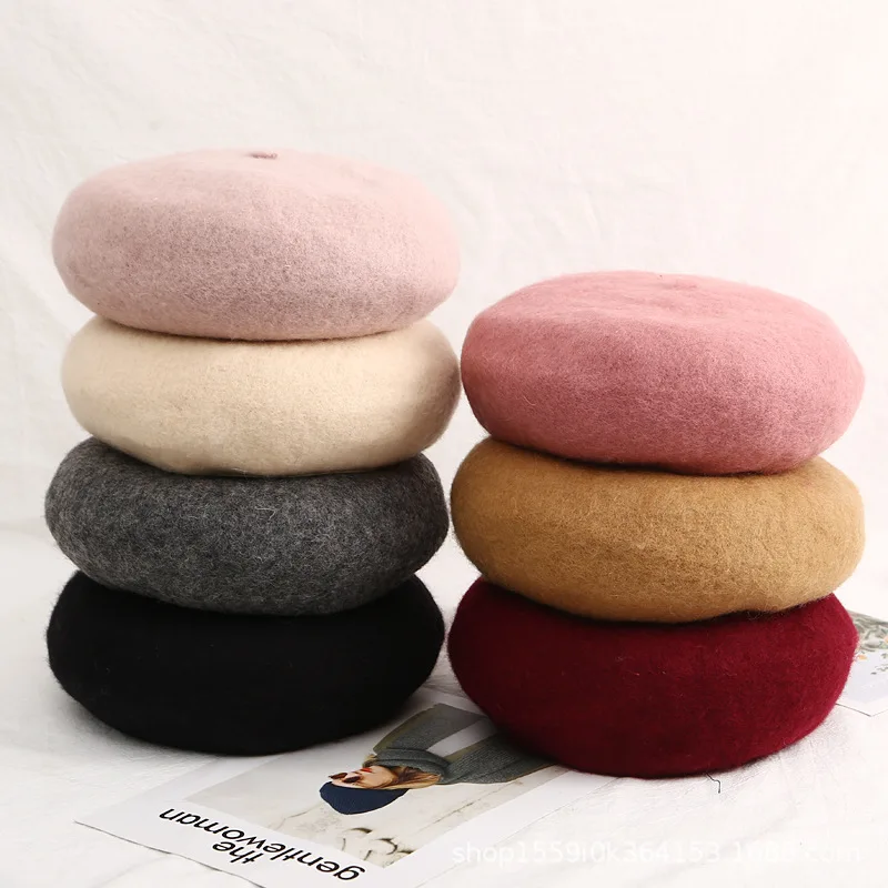 

New Style Wool Pure Color Beret Korean Style Soft Girl Ladies Cute Boinas Para Mujer Chapeau Femme Cappello Donna Fashion 2020