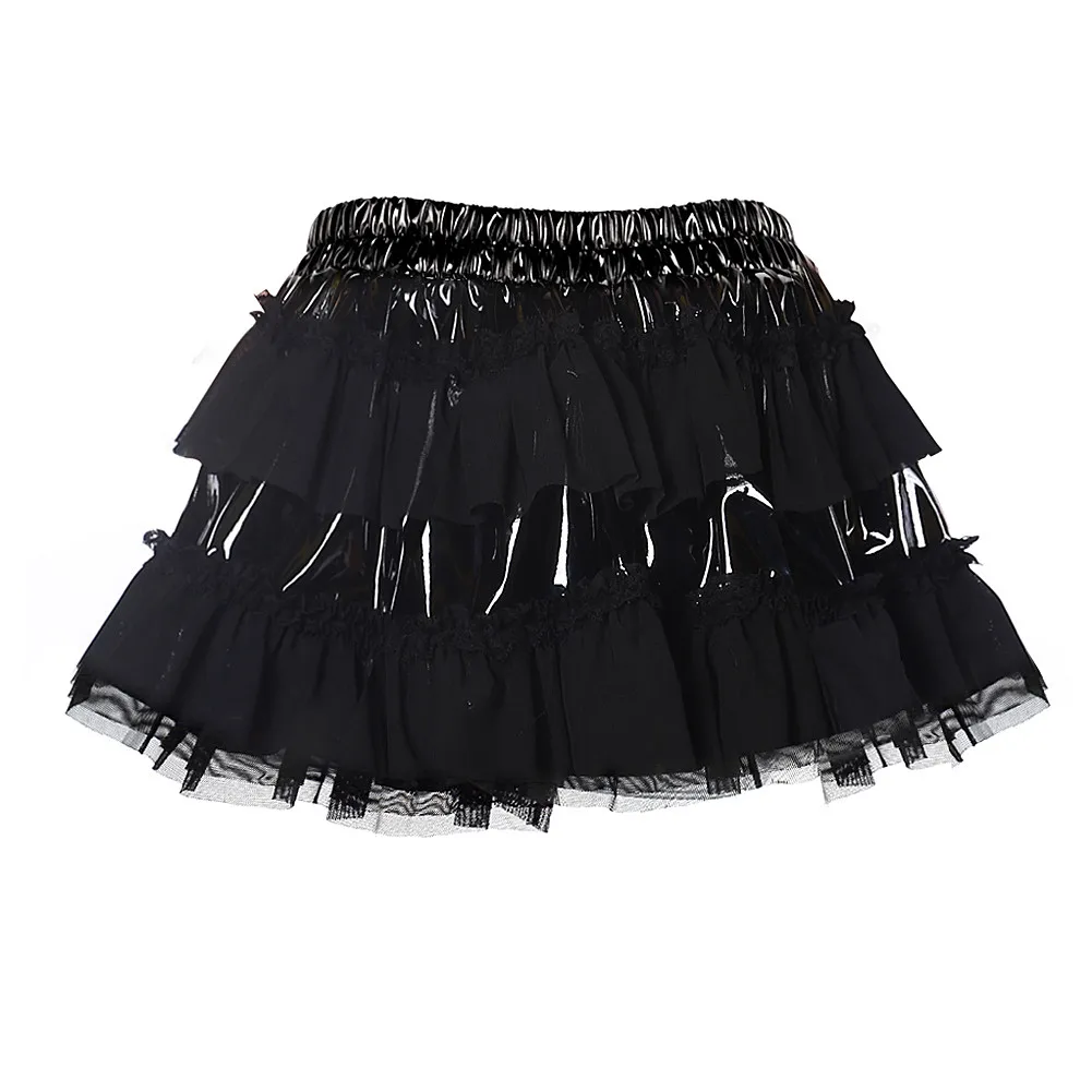 

Woman skirt sexy lace dark punk patent leather mesh see-through sexy suit skirt patent leather mesh performance clothing