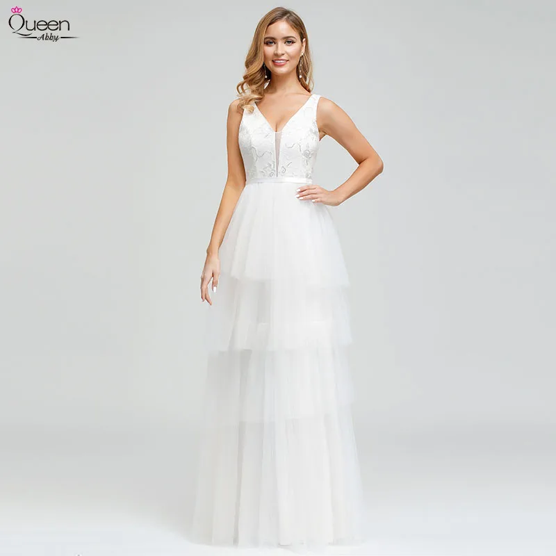 Сексуальное многослойное кружевное свадебное платье королева Эбби а-силуэт