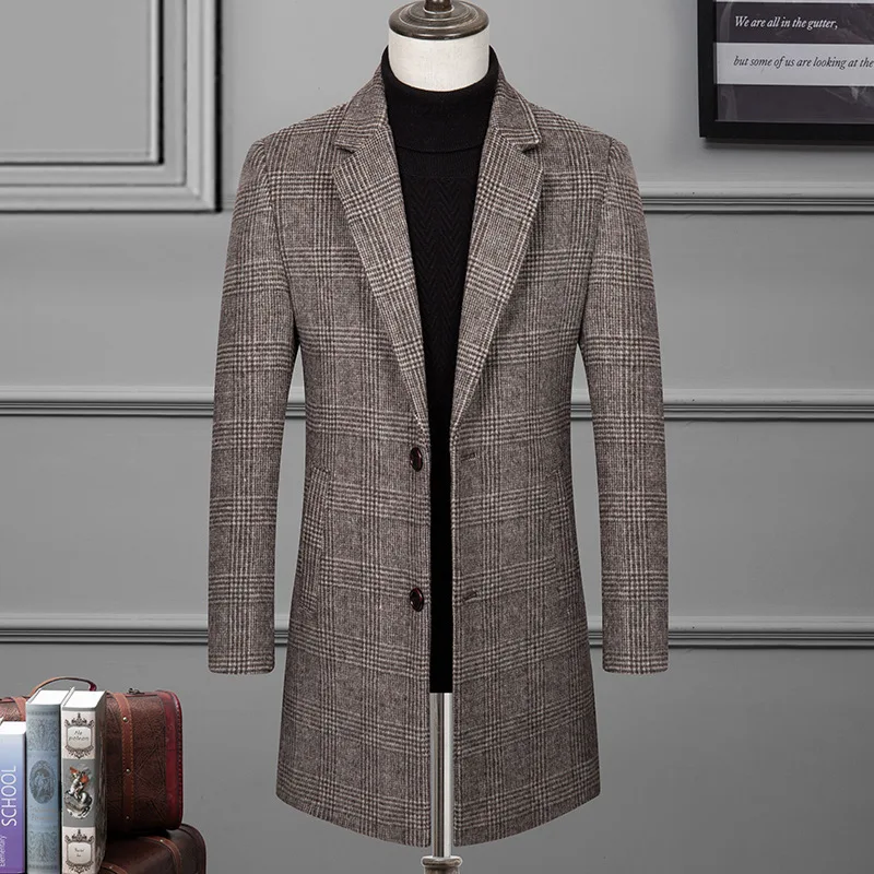 

Mens Wool Coats Winter Male Blends jackets Turn-Down Collar Plaid Single Breasted Business Man outerwear Top Clothes h224