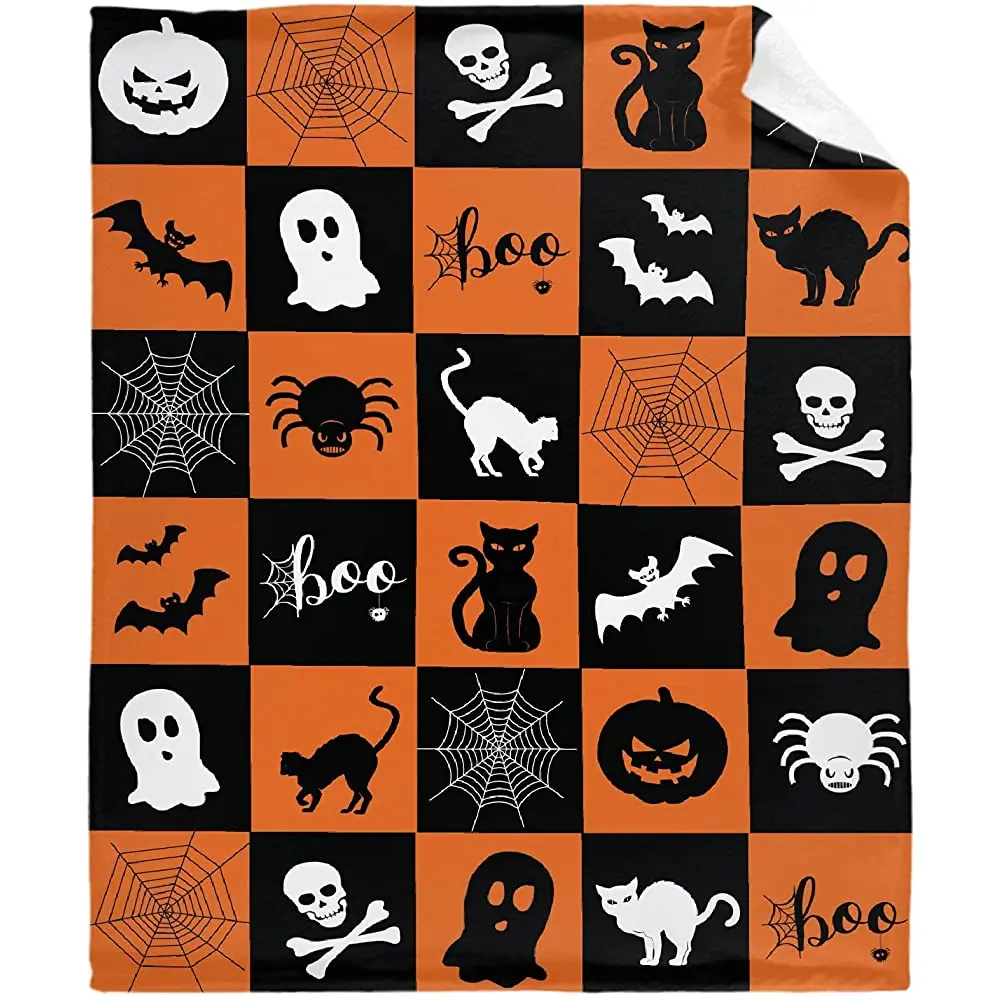 

Halloween Skull and Black Cats Flannel Fleece Throw Blanket Super Soft,Comfortable and Warm Plush Fuzzy Cozy Bed Quilts Home