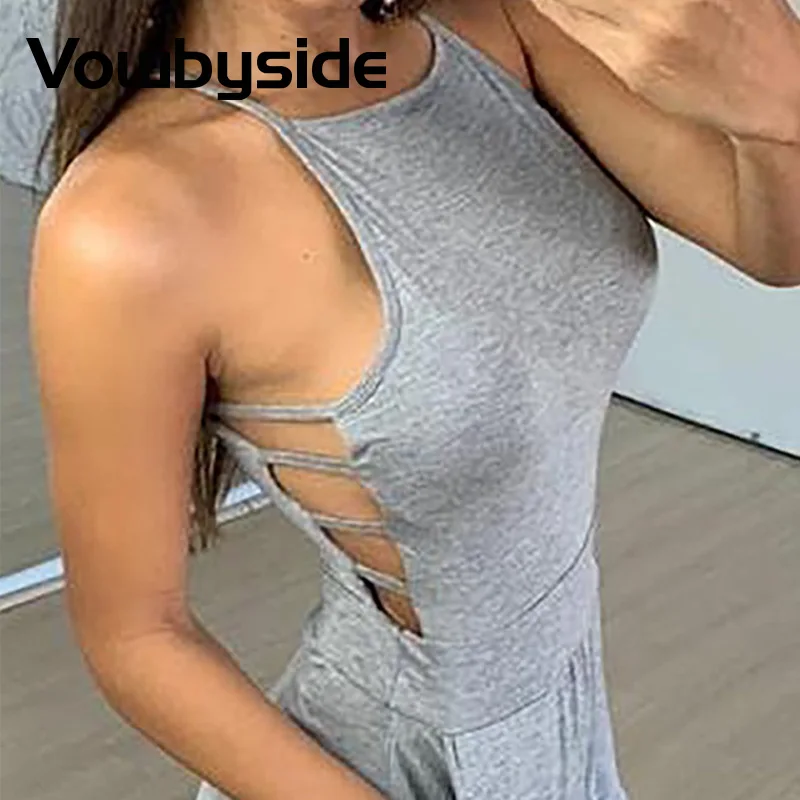 

Halter Plain Pocket Design Wide Leg Jumpsuit Women Casual Rompers