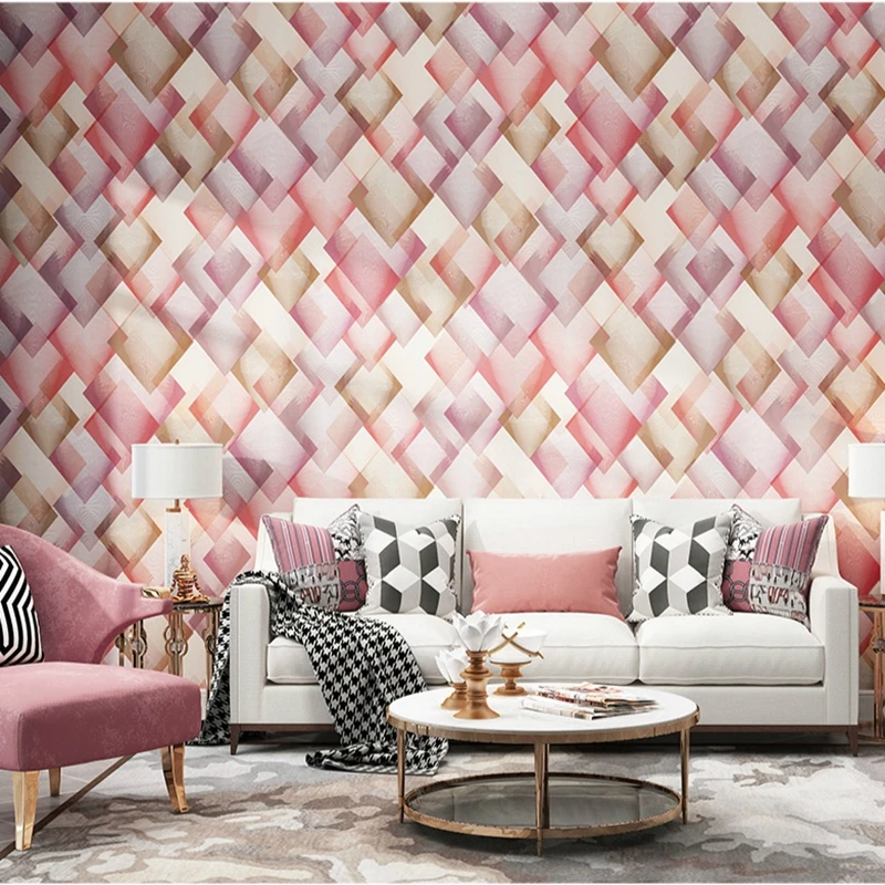 Современная новая мода геометрические абстрактные решетки обои розовый зеленый