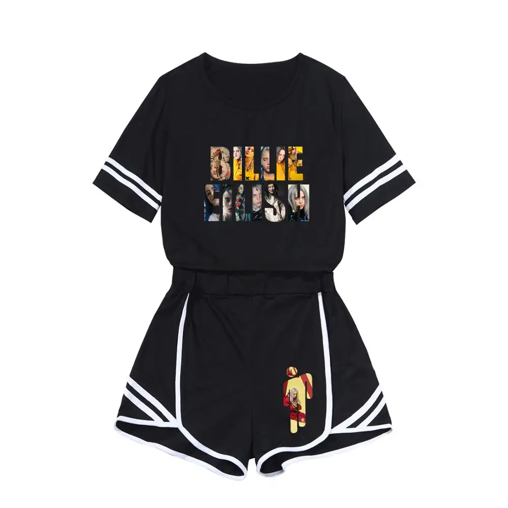 2020 Billie Eilish Женский комплект из двух предметов повседневный летний топ с коротким