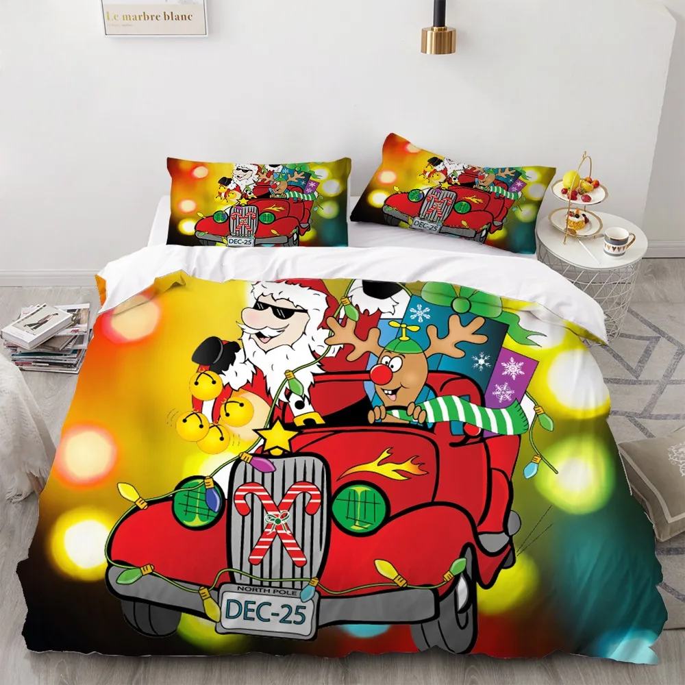 

2/3 Pieces Santa Claus Bedding Set Merry Christmas Green Duvet Cover 3D Print Festival Holiday Bedspread Home Textile Cover Set