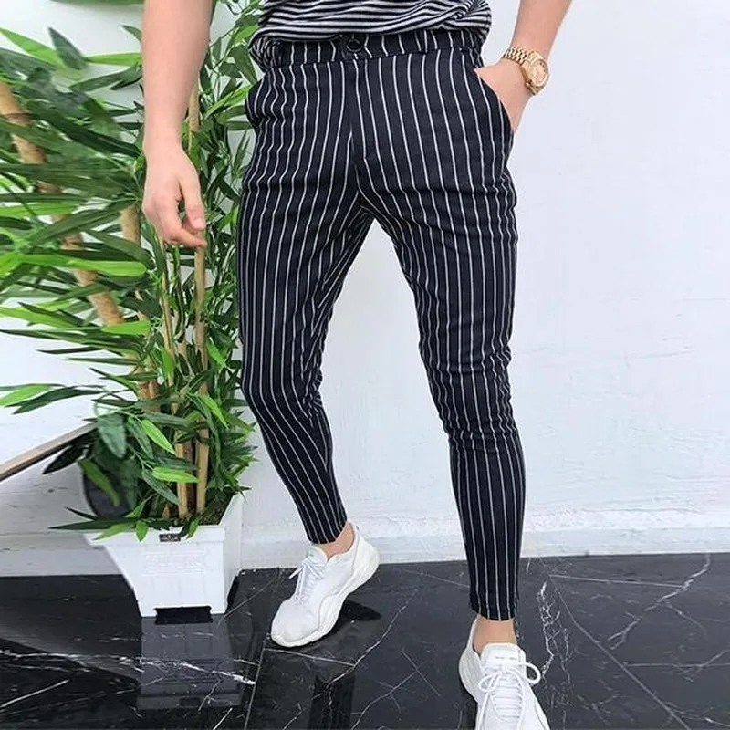 

2020 Summer New Casual Pants Plus Size Mens England Retro Dress Pants Formal Stripe Pants Casual Trouser