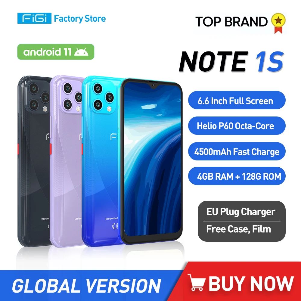 Original FIGI NOTE 1S Android 11 Mobile Phone Helio P60 OCTA Core Smartphone 4G RAM 128G ROM Cellphone 4500mAh Fast Charge