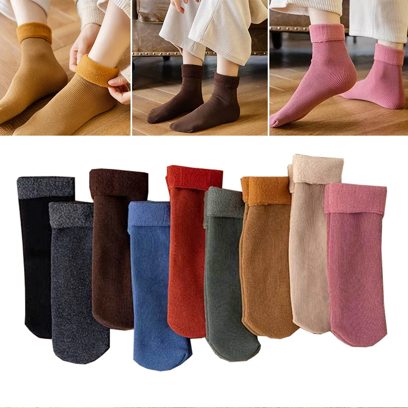 

Women Men Fashion Socks Breathable Warm Thicken Thermal Socks Solid Color Simple All-match Plush Floor Socks Wholesale