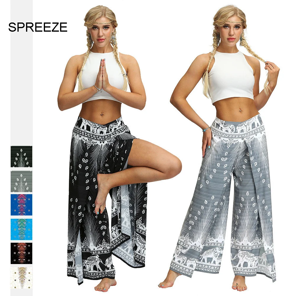 

Популярные летние удобные дышащие повседневные брюки SPREEZE с цифровым принтом павлиньих перьев, Модные свободные прямые брюки, 2021