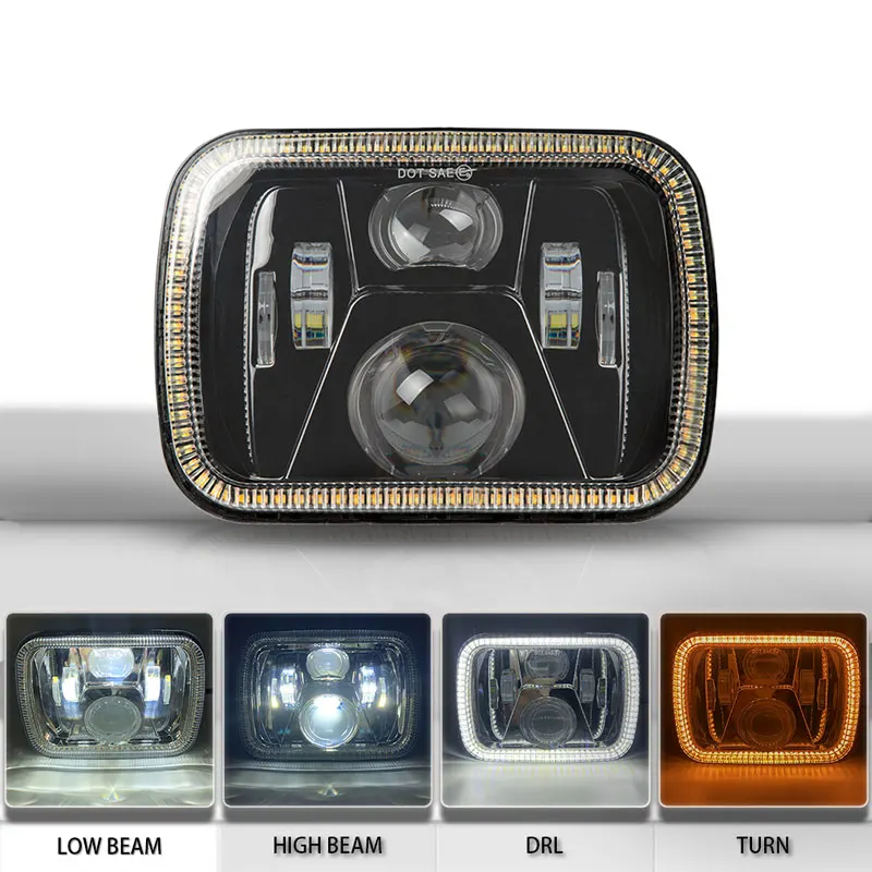 Светодиодная фара 5x7 с DRL Square 6x7 для грузовика Je-ep 1984-2001 XJ Cherokee 1987-1995 YJ Wr-angler |