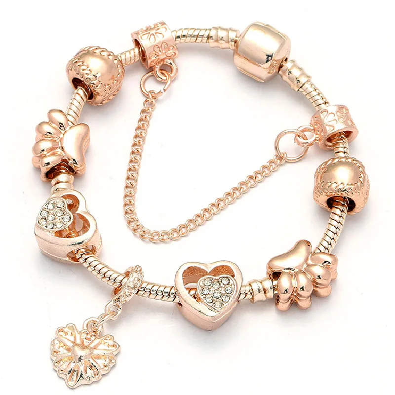 BT028 Розовое золото Винни мальчик пух кролик любовь бисер браслеты для женщин ручная работа Франк браслет с шармом с короной браслет подарок - Окраска металла: BT028