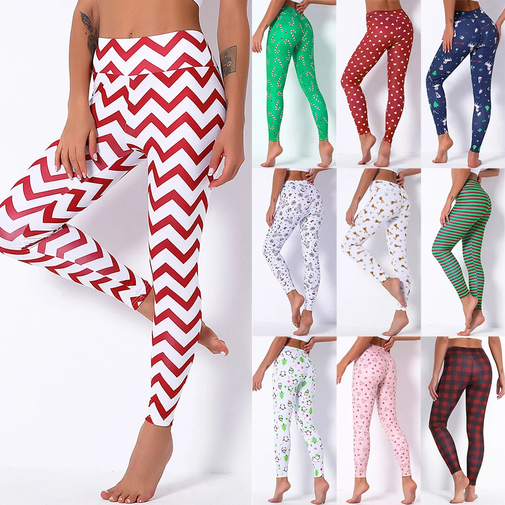 Рождественские женские брюки для йоги 2020 спортивные с высокой талией