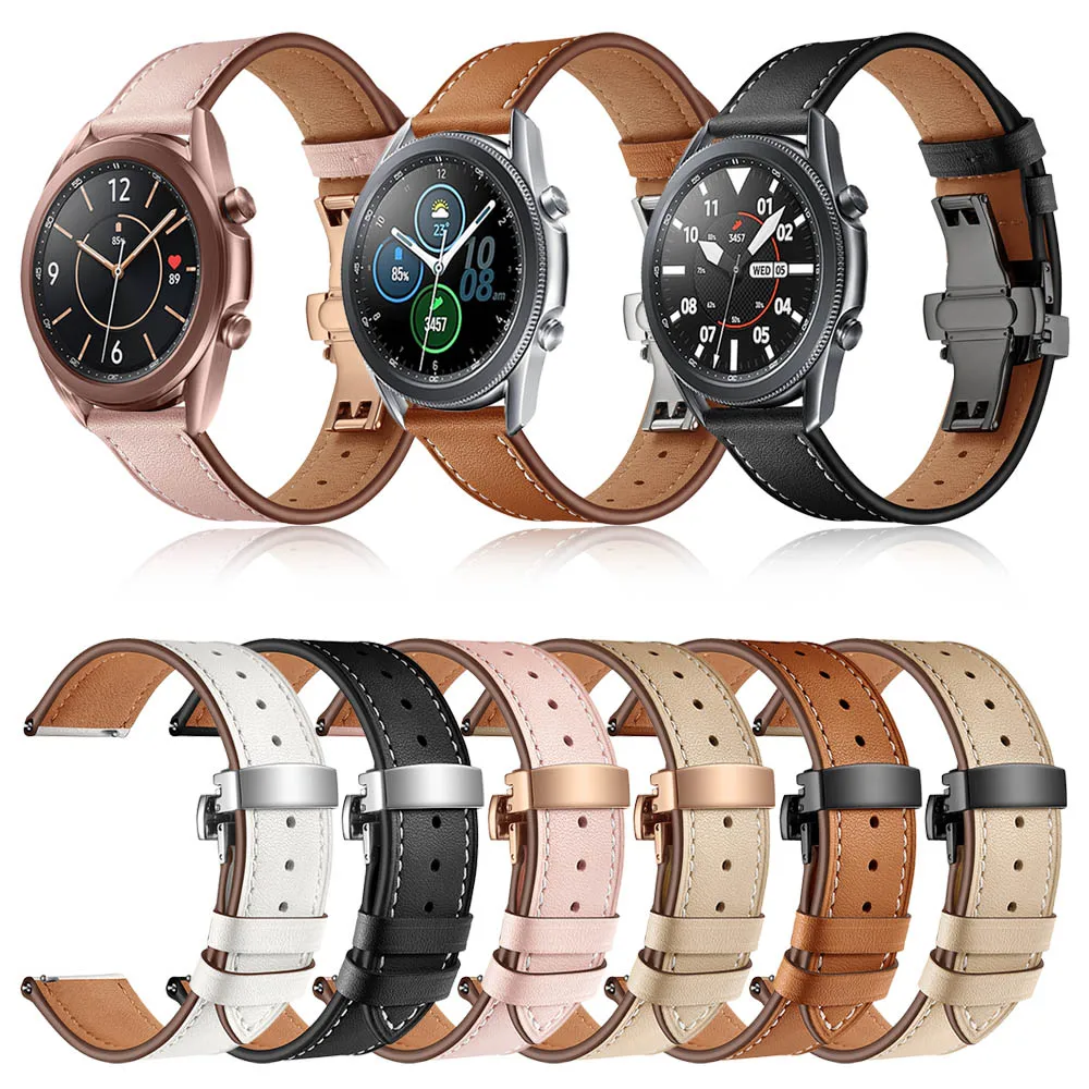 

For Samsung Galaxy Watch3 45mm Butterfly buckle Genuine Leather Strap For Samsung Galaxy Watch 3 41mm Bracelet Band Watchbands