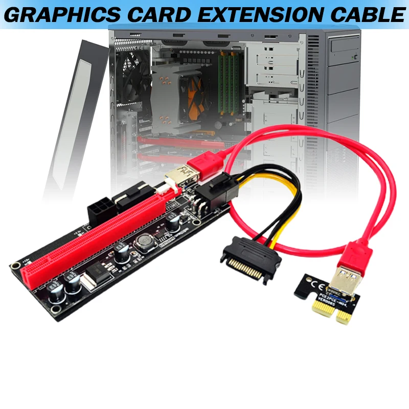 

PCIE Райзер 1X до 16X, графический удлинитель для графического процессора, Майнинг мощности, Адаптер платы Райзера, 6-контактный силовой кабель, ...