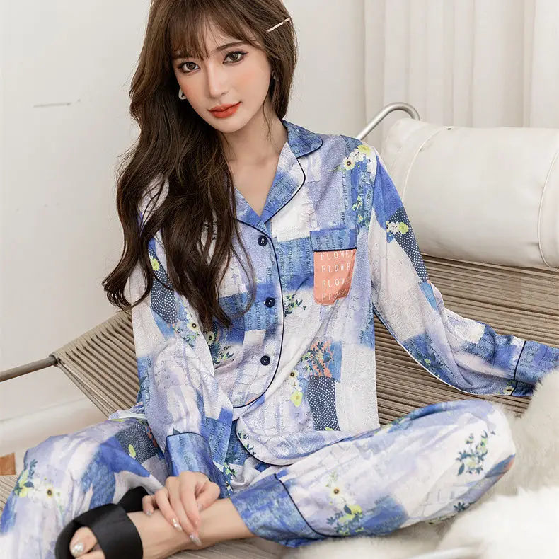 Ice silk pajamas women's 2022 new girl small fresh pajama set women