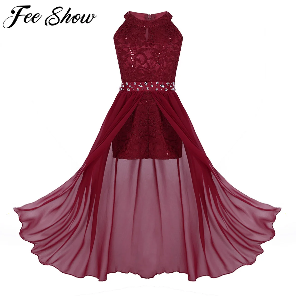 Girls Summer Floral Lace Sequined Long Romper Dress Chiffon Tulle Princess Wedding Pageant Birthday Party Formal | Детская одежда и