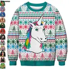 Свитер с круглым вырезом для мужчин и женщин, праздничный пуловер с единорогом, свитшот для пар, рождественские свитеры, пуловеры, рождественские джемперы