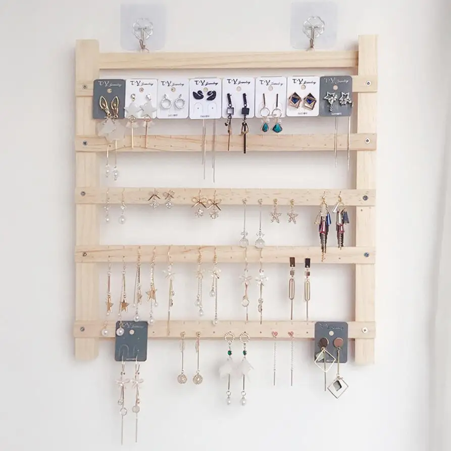 Wood Wall Hanging Storage Jewelry Hooks Jewelry Display Organizer Earring Watch Necklace Hanger Holder Stand