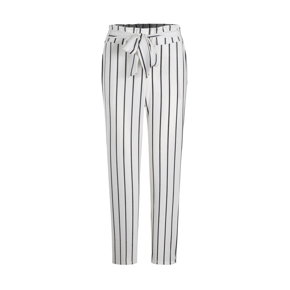 JAYCOSIN Pinstripe женские длинные джинсы с завязкой высокой талией брюки стрейч со