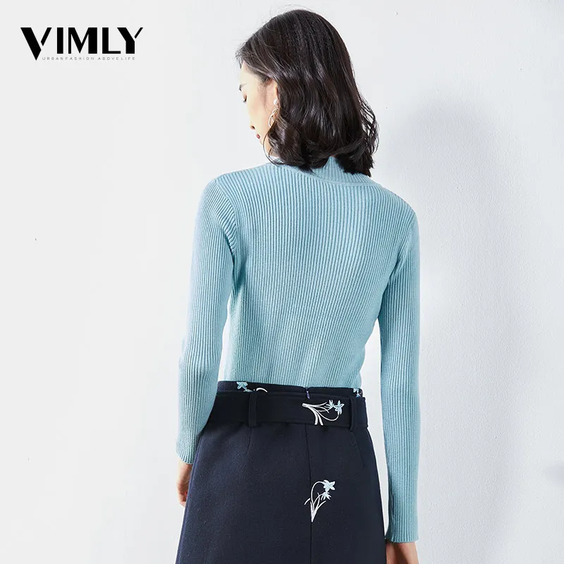 Vimly Women Basic Solid Knitted Sweater Female Casual Slim Fit Turtleneck Pullovers Ladies Winter Warm Tops | Женская одежда