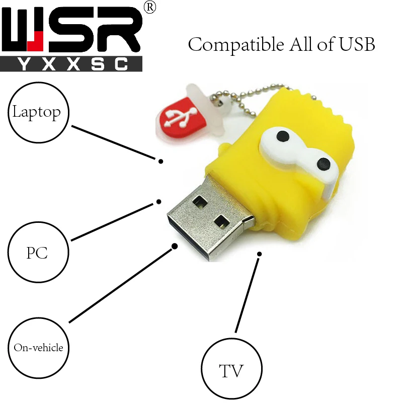 Милый флеш-накопитель с героями мультфильма Симпсоны usb2.0 32gb 64gb 128gb желтый usb флеш-накопитель 4gb 8gb 16gb брелок высокоскоростная Персонализация