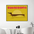 Холст с изображением желтой сосиски и постера в стиле ретро, иллюстрация среднего века, картины с изображениями животных Dachsund для домашнего декора