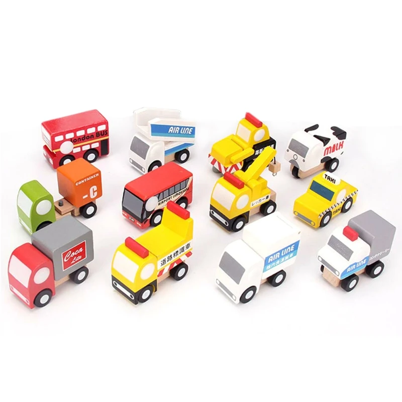 

12pcs/set Wooden Mini Aircraft/Engineering Vehicles/Cars/Military Vehicles Transport Model Toy Children Birthday Gift