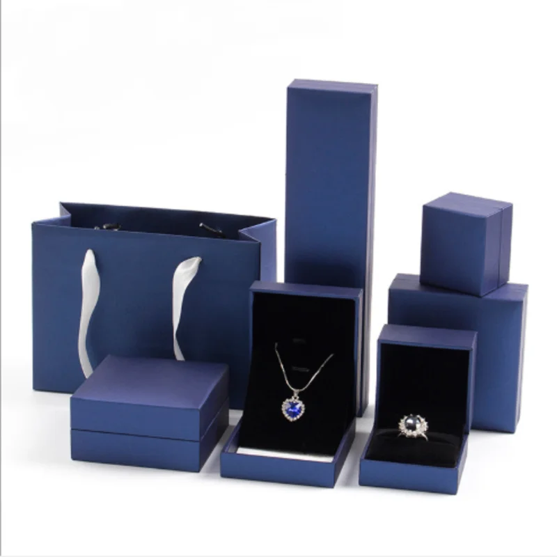

High Quality Blue Jewelry Box Ring Stud Earrings Case Necklace Gift Organizer Leisure Solid Color Storage Set Jewelry Engagement