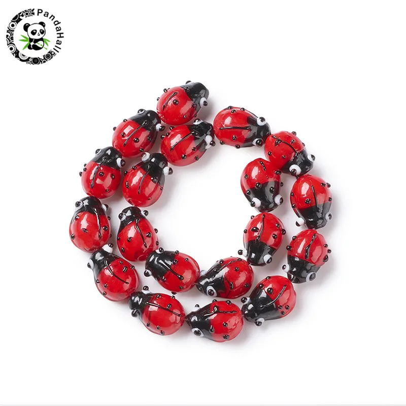 

pandahall 1 Strand Cute beetle Ladybug Handmade Lampwork Beads for Jewelry Making DIY Bracelet Findings Red 12~14x9~10x5~6mm