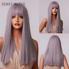 Генри MARGU маскарадный светильник фиолетовый парики длинные прямые парики с челкой для черный, белый цвет Для женщин высокое Температура синтетические парики из натуральных волос