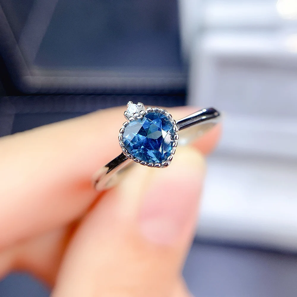 

Simple Designs Solitaire Heart London Blue Topaz Ring 925 Sterling Silver Natural Gemstone Engagement Women Ring For Gift