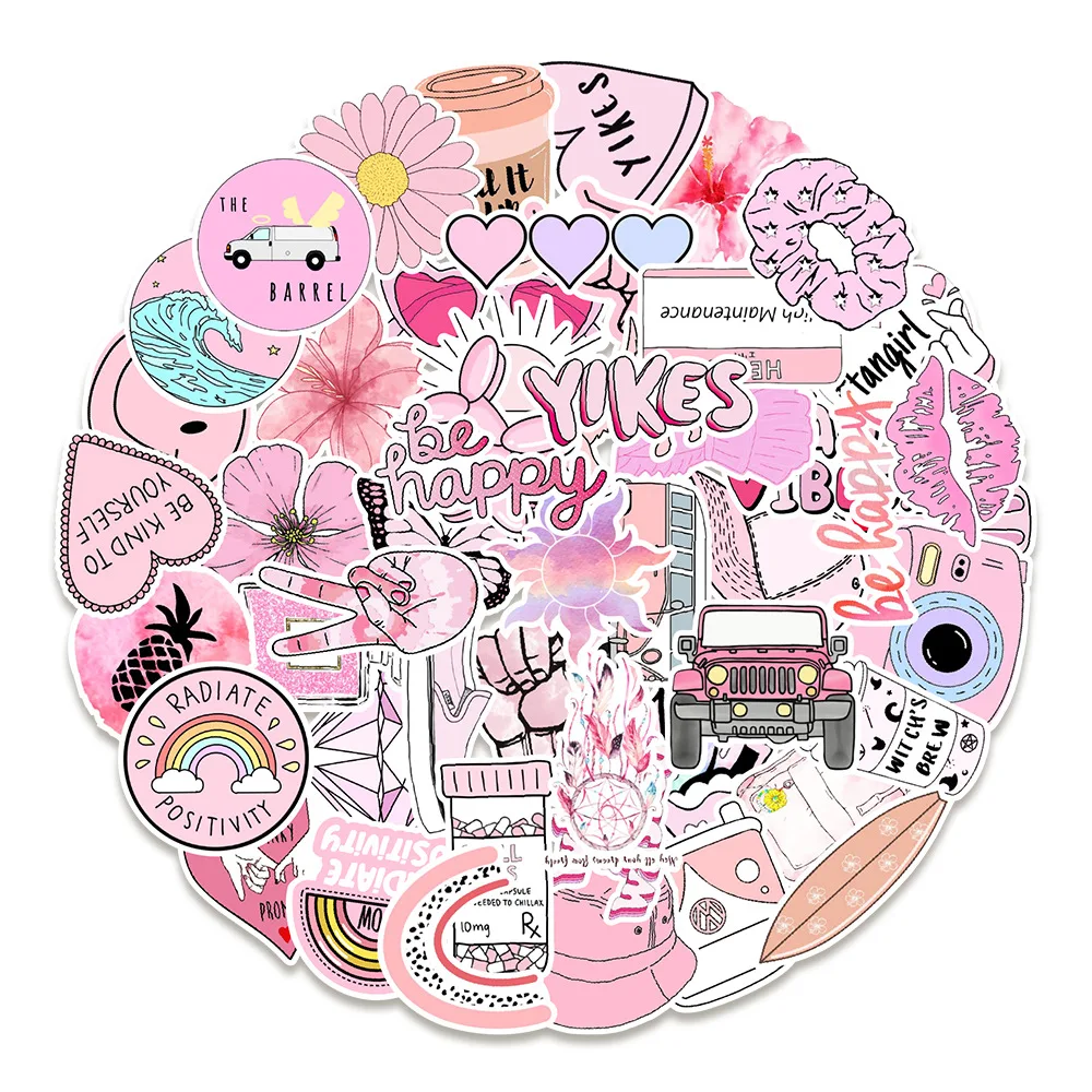 

10/30/50PCS INS New Pink Small Fresh Graffiti Waterproof Sticker Suitcase Notebook Refrigerator SkateboardStationeryBoxWholesale