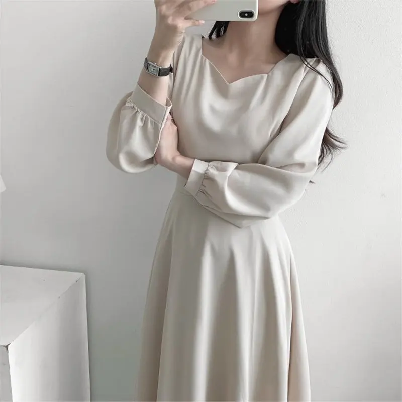 

Harajuku All Match Office Lady New A-Line Korean Chic Gentle Sweet Slim Sexy Female High Waist Long Dresses Vestidos