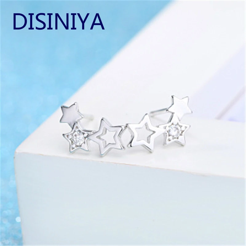 Бренд 925 Серебряные серьги-гвоздики для женщин для свадьбы женские пустотелые звездообразные бижутерия Кристалл Бринко Мужер