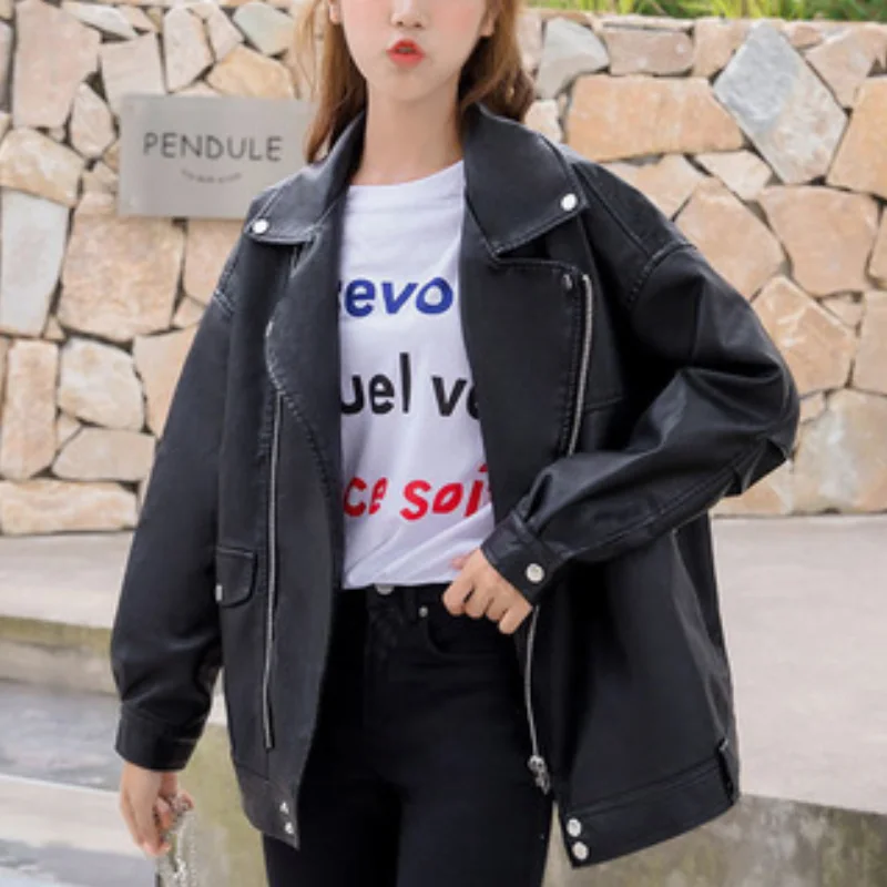 

Куртка женская оверсайз из искусственной кожи, в байкерском стиле