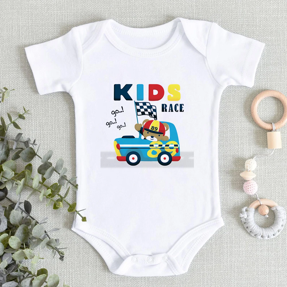 

0-24M One-Pieces Baby Clothes Racing Bear Print New Born Baby Boy Body Summer Casual Baby Boy Romper Streetwear Bodysuits