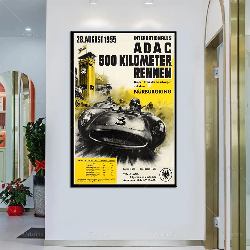 

ADAC 500 Kilometer Rennen 28 August 1955 Nurburgring Wall Art Canvas Painting Retro Poster Prints Car Poster Modular Pictures