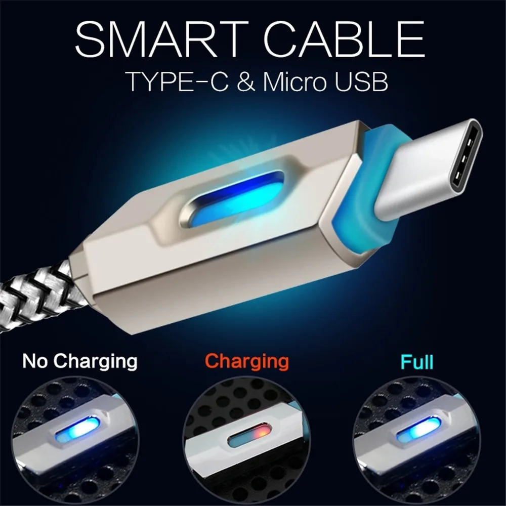 Светодиодный кабель usb type-C для Xiaomi Redmi Note 7 Mi9 кабель USB C для быстрой зарядки и синхронизации данных для samsung Galaxy S10 S9 Oneplus 6t type-C