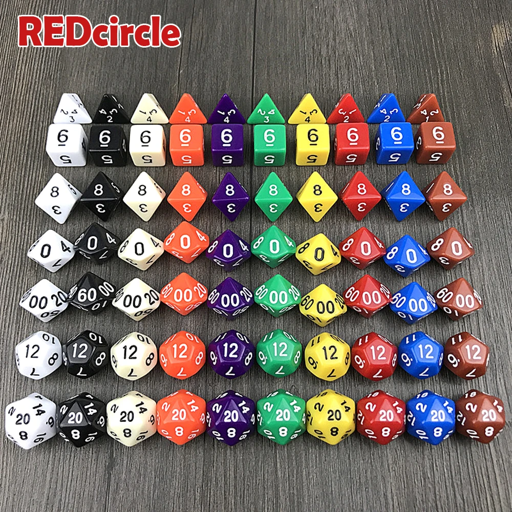 7 шт./компл. многосторонние игральные кости без непрозрачного эффекта D4 D6 D8 D10 D12 D20